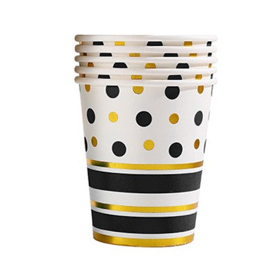 Set 10 pahare de carton, model buline colorate, 250ml, negru-0