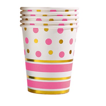 Set 10 pahare de carton, model buline colorate, 250ml, roz pudra-0