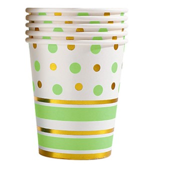 Set 10 pahare de carton, model buline colorate, 250ml, verde-0