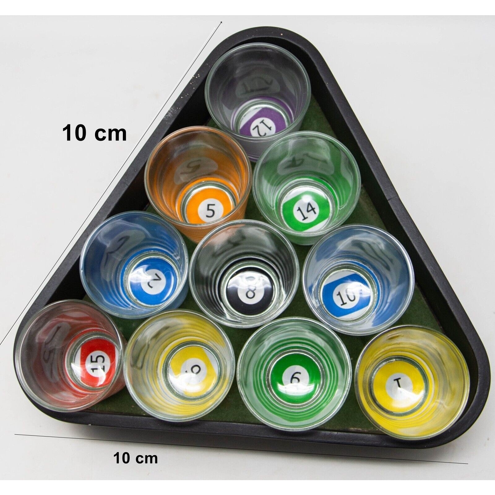 Set 10 pahare de shot Flippy, cu Suport de Biliard, 30 ml, din sticla, 10 x 10 cm, multicolor-1