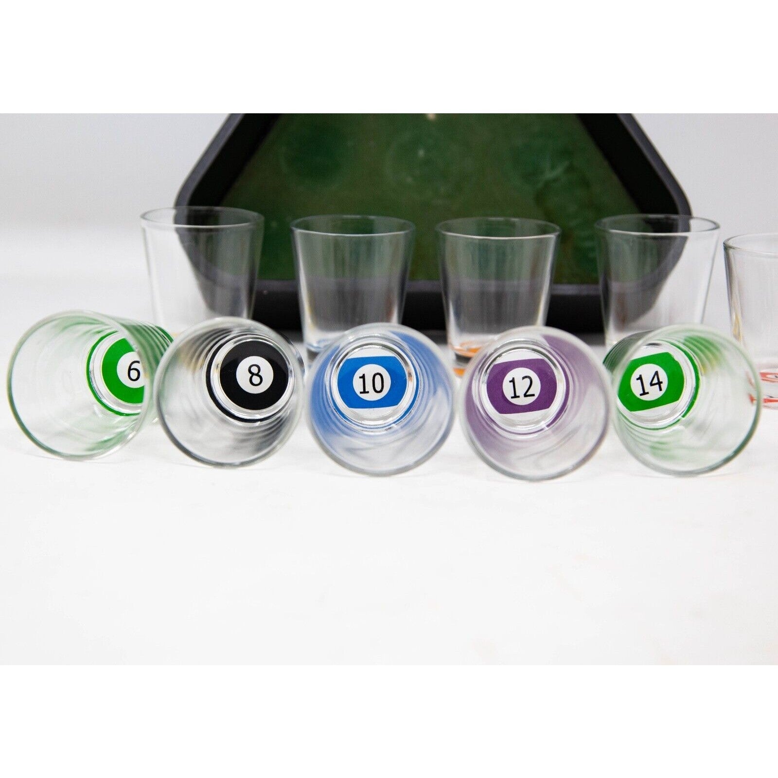 Set 10 pahare de shot Flippy, cu Suport de Biliard, 30 ml, din sticla, 10 x 10 cm, multicolor-5