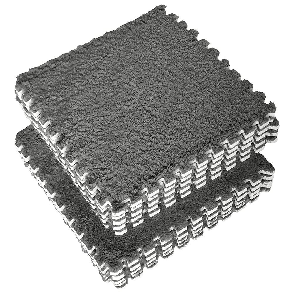 Set 10 Piese Covor tip Puzzle, Flippy, Spuma EVA, Pufos, 30 x 30 x 1 cm, Gri-0