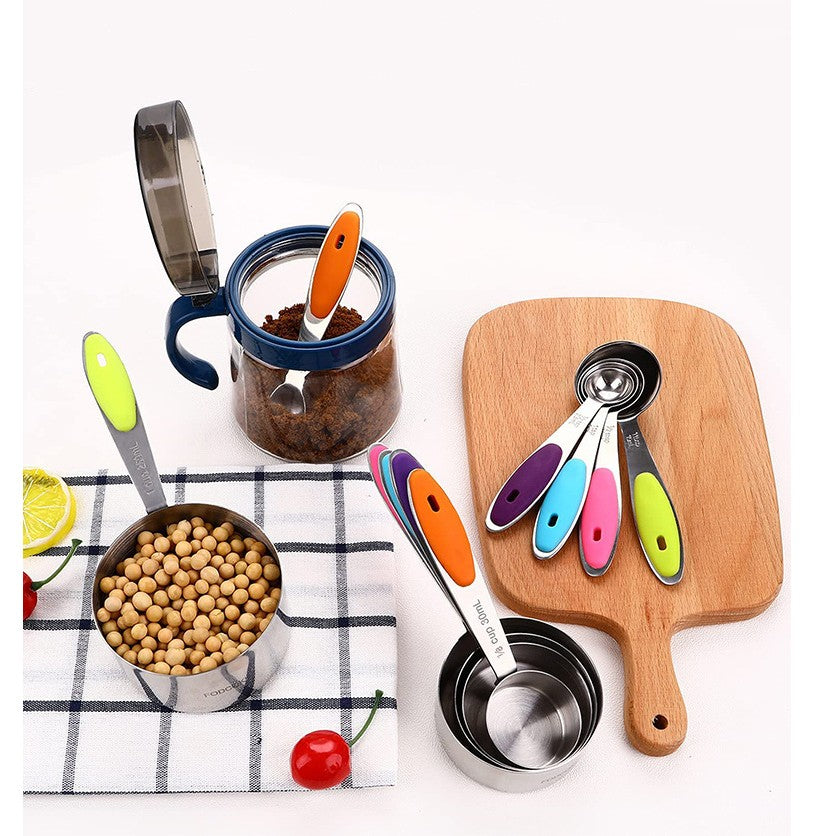 Set 10 Piese de Masurare, Flippy, 5 Linguri Gradate + 5 Cesti Gradate, Otel Inoxidabil + Silicon, 19 x 8 x 9 cm, Multicolor-4