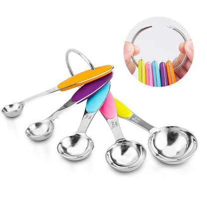 Set 10 Piese de Masurare, Flippy, 5 Linguri Gradate + 5 Cesti Gradate, Otel Inoxidabil + Silicon, 19 x 8 x 9 cm, Multicolor-6