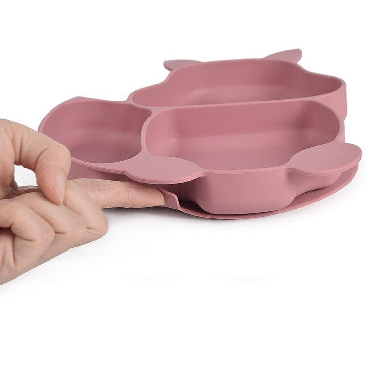 Set 10 piese diversificare bebelusi si copii din silicon Flippy, baveta, farfurie compartimentata cu ventuza, bol cu ventuza, tacamuri din lemn si silicon, cana pentru gustari, fara alergeni, roz pudrat-6