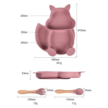 Set 10 piese diversificare bebelusi si copii din silicon Flippy, baveta, farfurie compartimentata cu ventuza, bol cu ventuza, tacamuri din lemn si silicon, cana pentru gustari, fara alergeni, roz pudrat-7