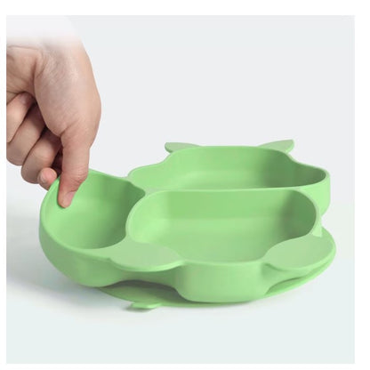 Set 10 piese diversificare bebelusi si copii din silicon Flippy, baveta, farfurie compartimentata cu ventuza, bol cu ventuza, tacamuri din lemn si silicon, cana pentru gustari, fara alergeni, verde-3
