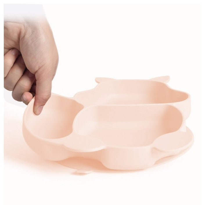 Set 10 piese diversificare bebelusi si copii din silicon Flippy, baveta, farfurie compartimentata cu ventuza, bol cu ventuza, tacamuri din lemn si silicon, cana pentru gustari, fara alergeni, roz pal-3
