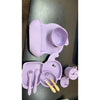 Set 10 Piese Diversificare Bebelusi si Copii din Silicon Flippy, Baveta, Farfurie Compartimentata cu Ventuza, Bol cu Ventuza, Tacamuri din Lemn si Silicon, cana pentru gustari, fara Alergeni, Model Elefant Mov-0