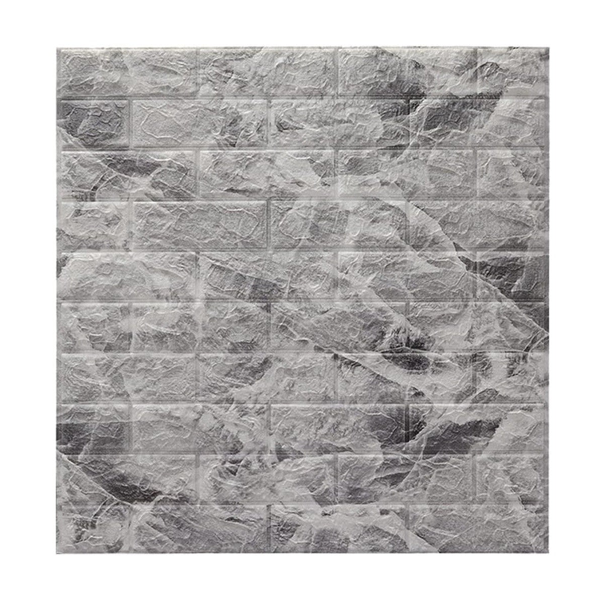 Set 10 Placi Tapet 3D, Flippy, 70 x 77 cm, Grosime 3 mm, din Polietilena, Model Caramida, Suprafata acoperita 5.3 mp, Marmura Gri-0