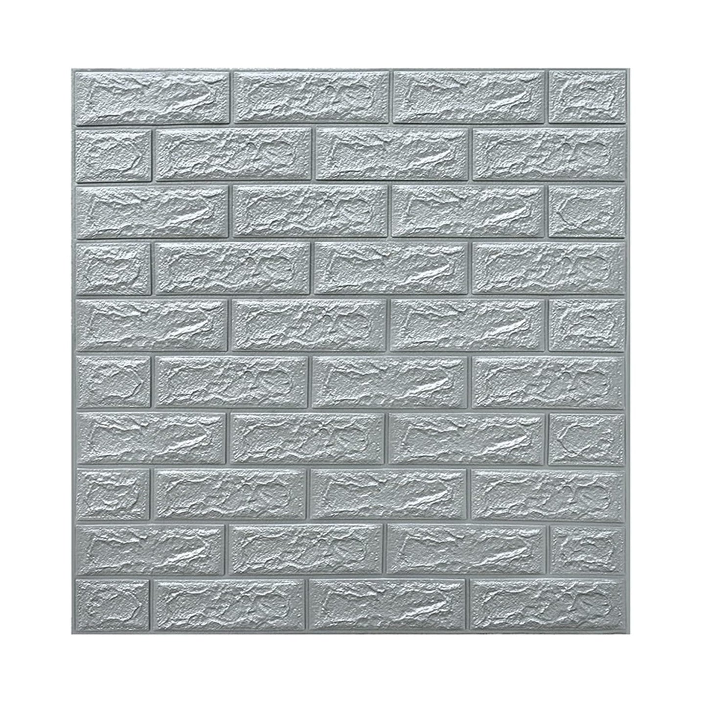Set 10 Placi Tapet 3D, Flippy, 70 x 77 cm, Grosime 3 mm, din Polietilena, Model Caramida, Suprafata acoperita 5.3 mp, Argintiu-0