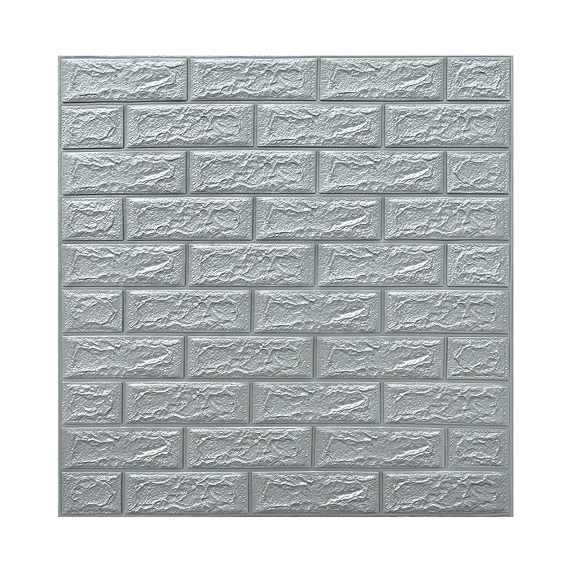 Set 10 Placi Tapet 3D, Flippy, 70 x 77 cm, Grosime 3 mm, din Polietilena, Model Caramida, Suprafata acoperita 5.3 mp, Argintiu-0