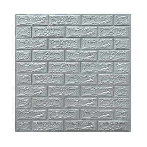 Set 10 Placi Tapet 3D, Flippy, 70 x 77 cm, Grosime 3 mm, din Polietilena, Model Caramida, Suprafata acoperita 5.3 mp, Argintiu-0