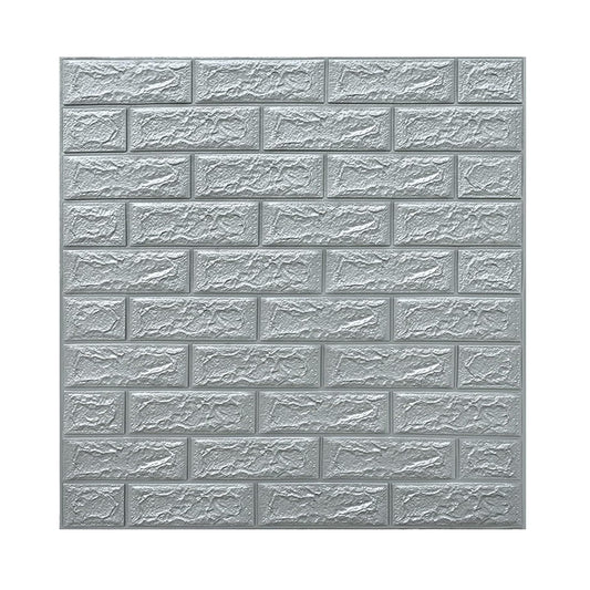 Set 10 Placi Tapet 3D, Flippy, 70 x 77 cm, Grosime 3 mm, din Polietilena, Model Caramida, Suprafata acoperita 5.3 mp, Argintiu-0