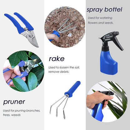 Set 10 Unelte de Gradina, Flippy, pentru Plantare Prelucrare Sol si Ingrijire Plante, Manere Albastre, Material PVC si Otel Inoxidabil, Cutie Inclusa, 37x28x7 cm, Negru-3