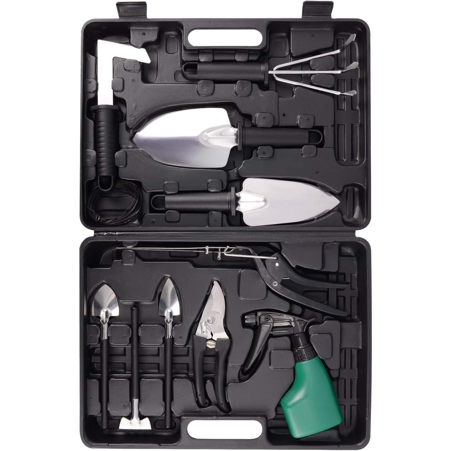 Set 10 Unelte de Gradina, Flippy, pentru Plantare Prelucrare Sol si Ingrijire Plante, Manere Negre, Material PVC si Otel Inoxidabil, Cutie Inclusa, 37x28x7 cm, Negru-0