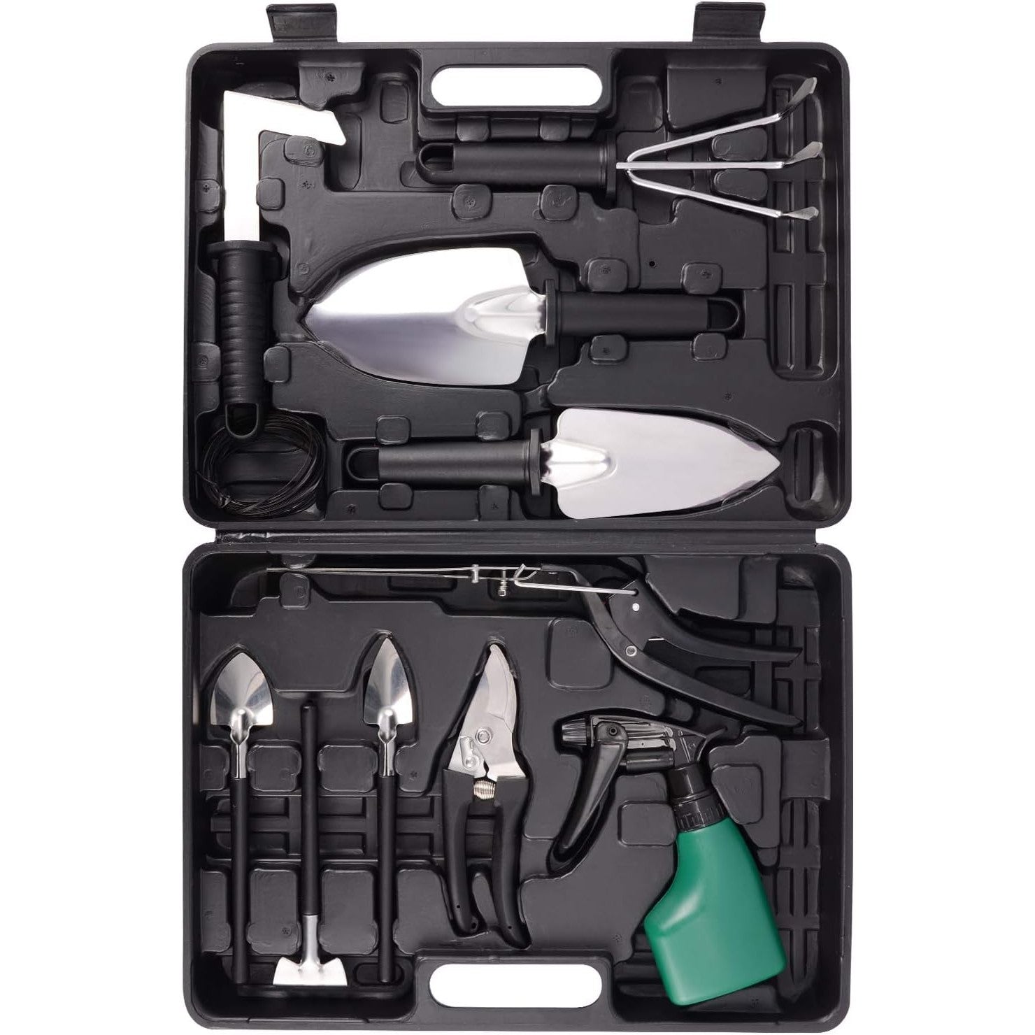 Set 10 Unelte de Gradina, Flippy, pentru Plantare Prelucrare Sol si Ingrijire Plante, Manere Negre, Material PVC si Otel Inoxidabil, Cutie Inclusa, 37x28x7 cm, Negru-0