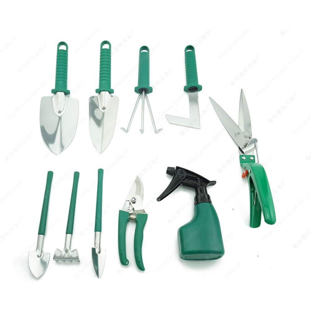 Set 10 Unelte de Gradina, Flippy, pentru Plantare Prelucrare Sol si Ingrijire Plante, Manere Verzi, Material PVC si Otel Inoxidabil, Cutie Inclusa, 37x28x7 cm, Negru-3