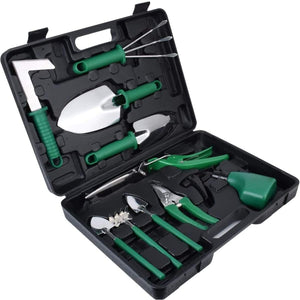 Set 10 Unelte de Gradina, Flippy, pentru Plantare Prelucrare Sol si Ingrijire Plante, Manere Verzi, Material PVC si Otel Inoxidabil, Cutie Inclusa, 37x28x7 cm, Negru-0