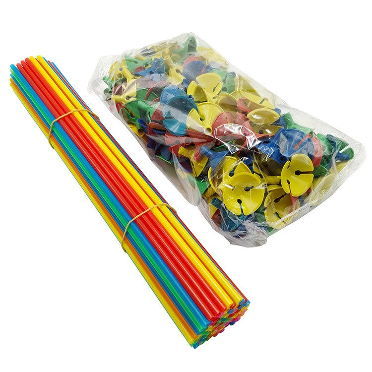 Set 100 Bete cu Rozete pentru Baloane, Flippy, Suporturi de plastic, Usor de instalat, Reutilizabil, Pentru aniversare, Nunta, Ziua de Nastere, Decorar, 40 cm,  Multicolore-0