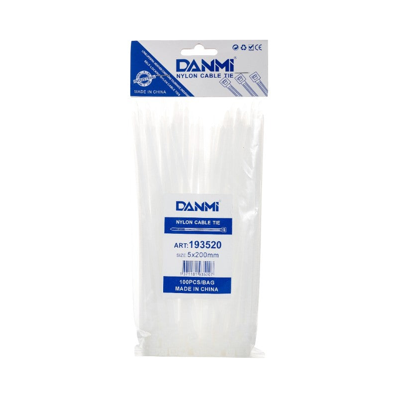 Set 100 Buc Soricei - Coliere de plastic, 100 mm x 3 mm, poliamida, Alb, Flippy-1