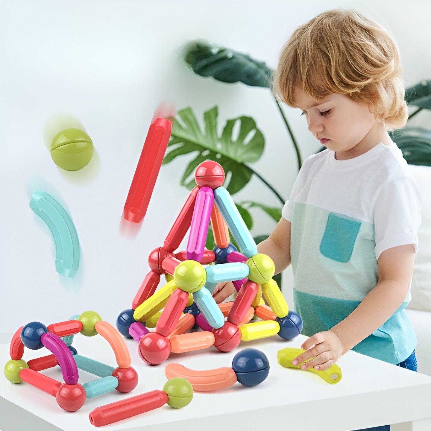 Set 100 Piese Magnetice de Constructie, Flippy, Magnetic Sticks, Bastonase si Bile, 3 Ani, ABS, Magnet, 24 x 18.5 x 14 cm, Multicolor-2
