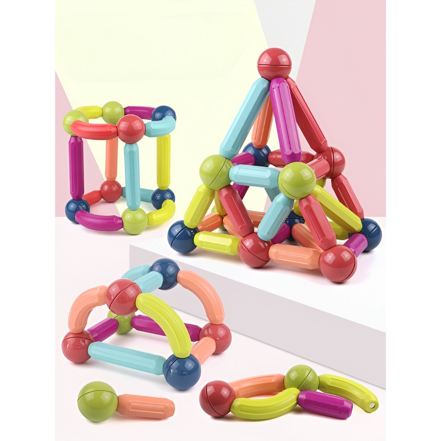 Set 100 Piese Magnetice de Constructie, Flippy, Magnetic Sticks, Bastonase si Bile, 3 Ani, ABS, Magnet, 24 x 18.5 x 14 cm, Multicolor-3