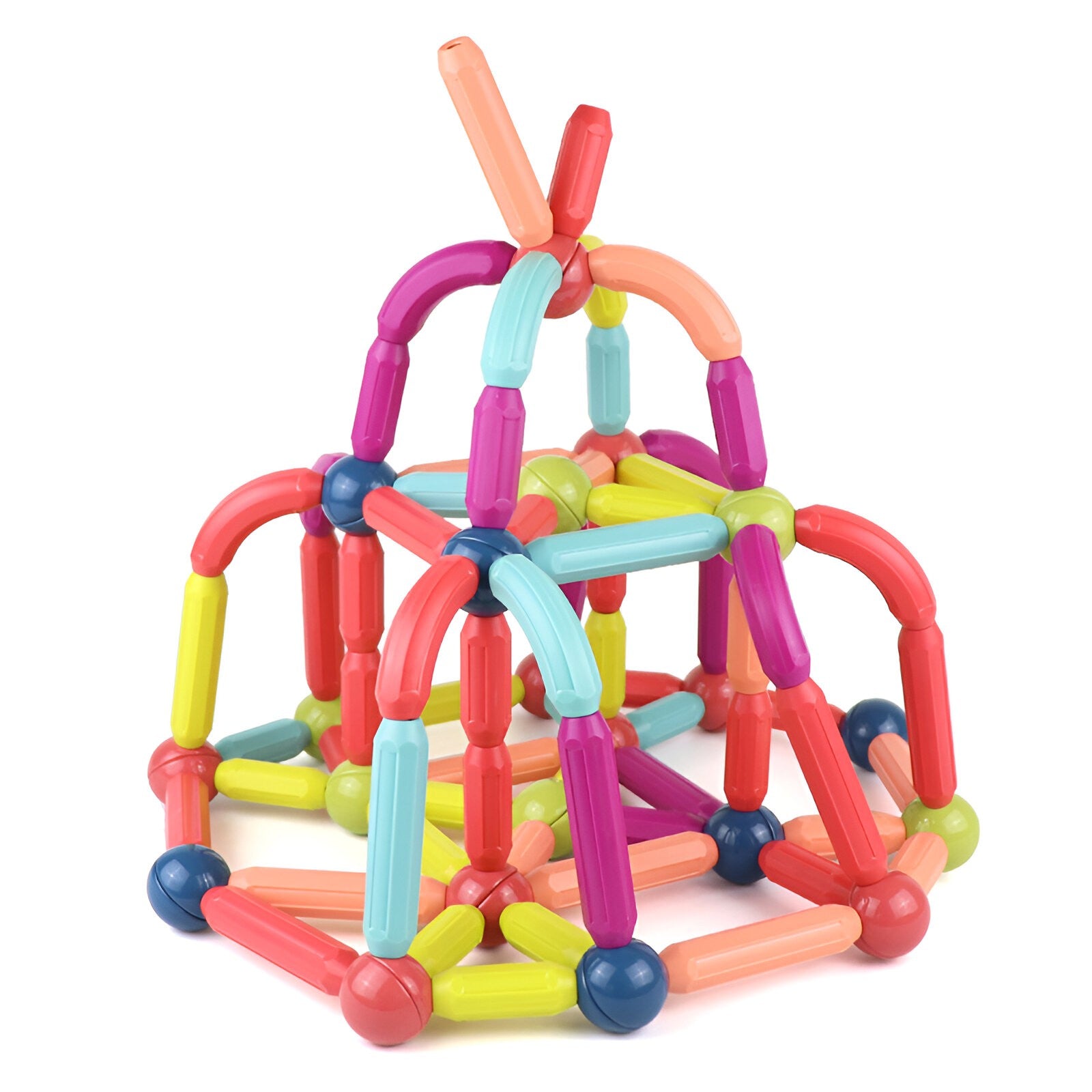 Set 100 Piese Magnetice de Constructie, Flippy, Magnetic Sticks, Bastonase si Bile, 3 Ani, ABS, Magnet, 24 x 18.5 x 14 cm, Multicolor-5
