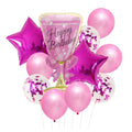 Set 11 baloane Happy Birthday, Balon Pahar 93 cm, 2 baloane stea 45 cm, 5 baloane latex 30 cm, 3 baloane cu paiete 30 cm-0