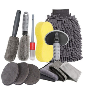 Set 12 Accesorii pentru Curatare Auto, Flippy, Interior si Exterior, Curatare Jante, Cauciucuri, Gri-0