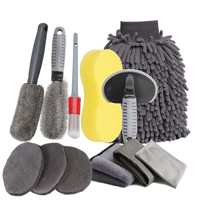 Set 12 Accesorii pentru Curatare Auto, Flippy, Interior si Exterior, Curatare Jante, Cauciucuri, Gri-0