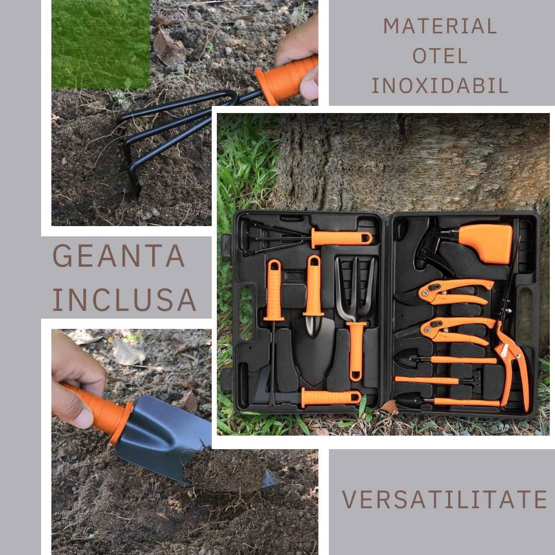 Set 12 accesorii pentru gradinarit Flippy, geanta depozitare inclusa, otel inoxidabil, 37 x 27 cm, portocaliu-2
