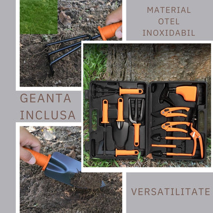 Set 12 accesorii pentru gradinarit Flippy, geanta depozitare inclusa, otel inoxidabil, 37 x 27 cm, portocaliu-2