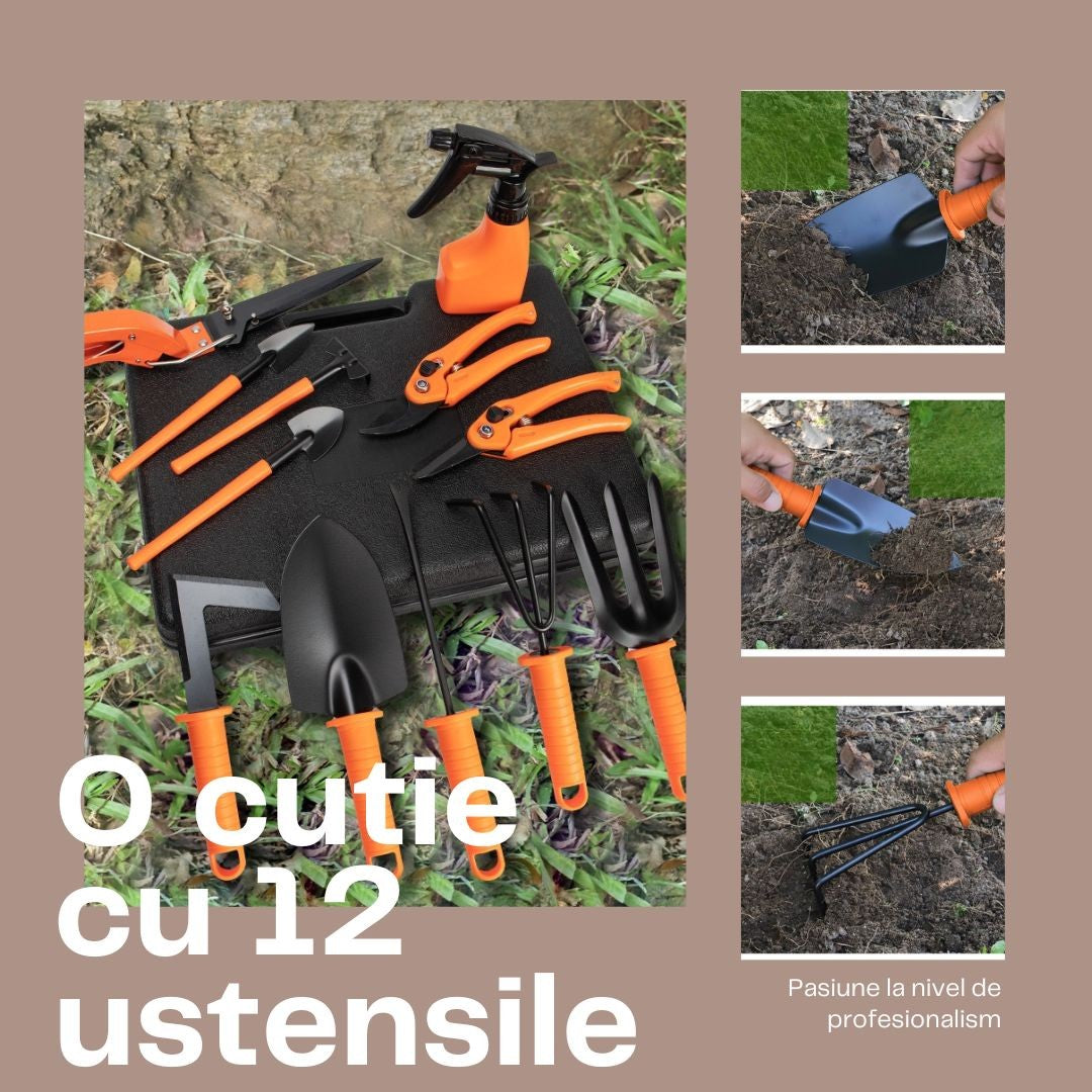 Set 12 accesorii pentru gradinarit Flippy, geanta depozitare inclusa, otel inoxidabil, 37 x 27 cm, portocaliu-3