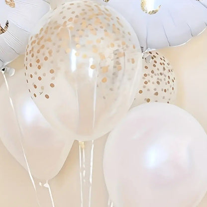 Set 12 Baloane din Folie Metalizata si din Latex, Flippy, Model Mr Mrs, Tema Nunta, Baloane Party cu Confetti, 45 cm, 30 cm, Pai inclus, Umflare cu Aer sau Heliu, Alb/Auriu-3