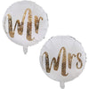 Set 12 Baloane din Folie Metalizata si din Latex, Flippy, Model Mr Mrs, Tema Nunta, Baloane Party cu Confetti, 45 cm, 30 cm, Pai inclus, Umflare cu Aer sau Heliu, Alb/Auriu-0