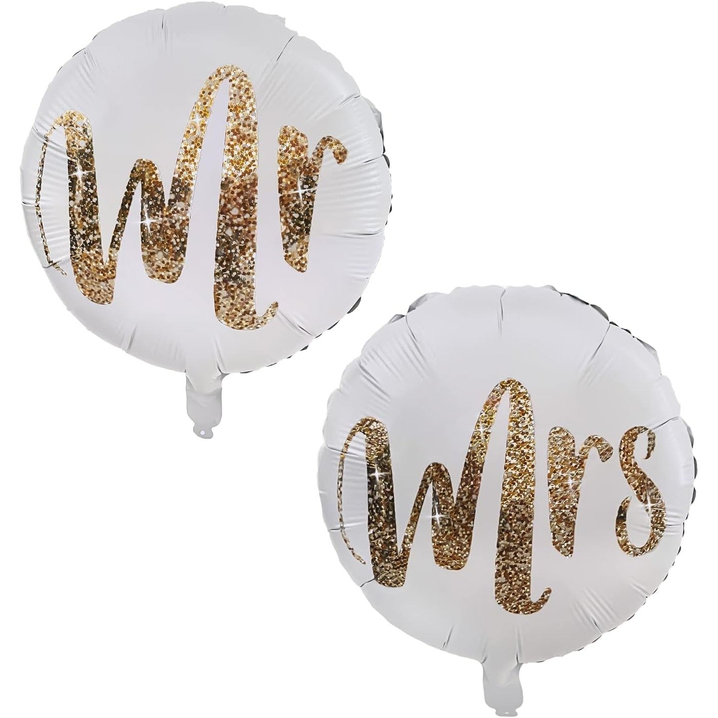 Set 12 Baloane din Folie Metalizata si din Latex, Flippy, Model Mr Mrs, Tema Nunta, Baloane Party cu Confetti, 45 cm, 30 cm, Pai inclus, Umflare cu Aer sau Heliu, Alb/Auriu-0