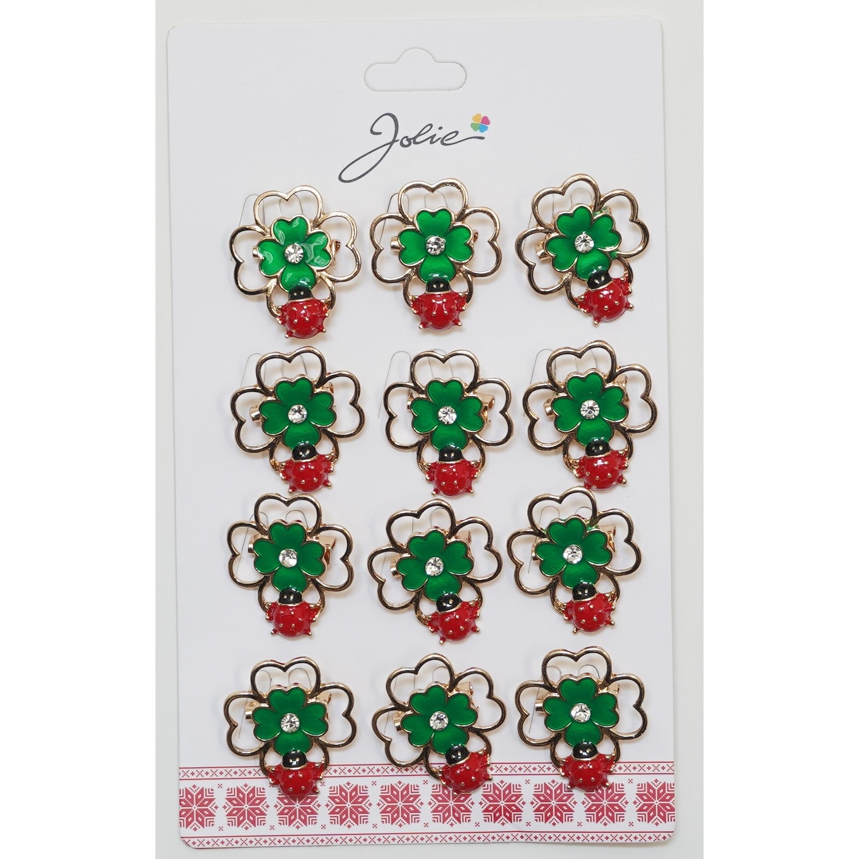 Set 12 Brose Martisor Primavara Trifoi Dublat cu Buburuza pe Ea-0