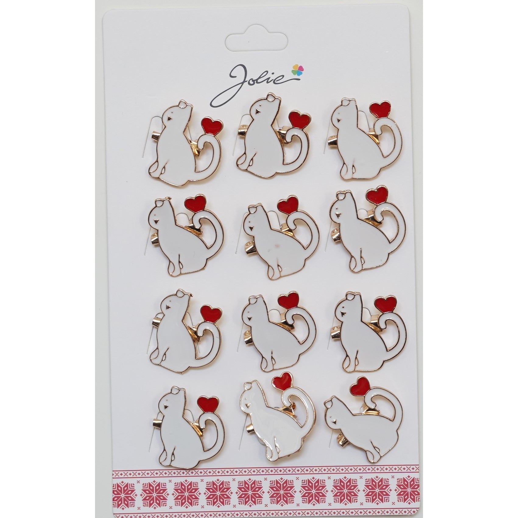 Set 12 Brose Martisor pentru Copii Pisica cu Inima pe Coada-0