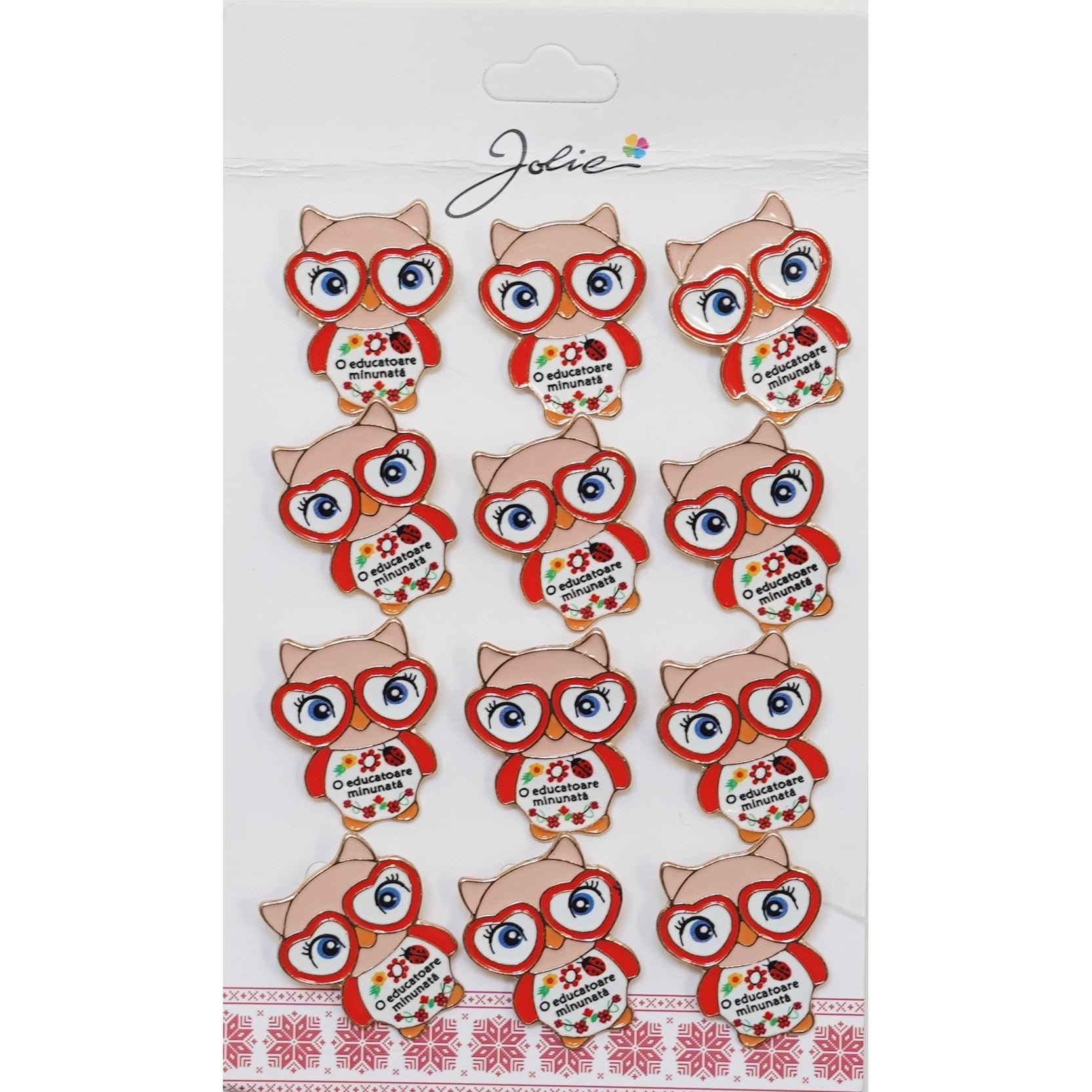 Set 12 Brose Martisor Primavara Bufnita cu Mesaj O Educatoare Minunata-0