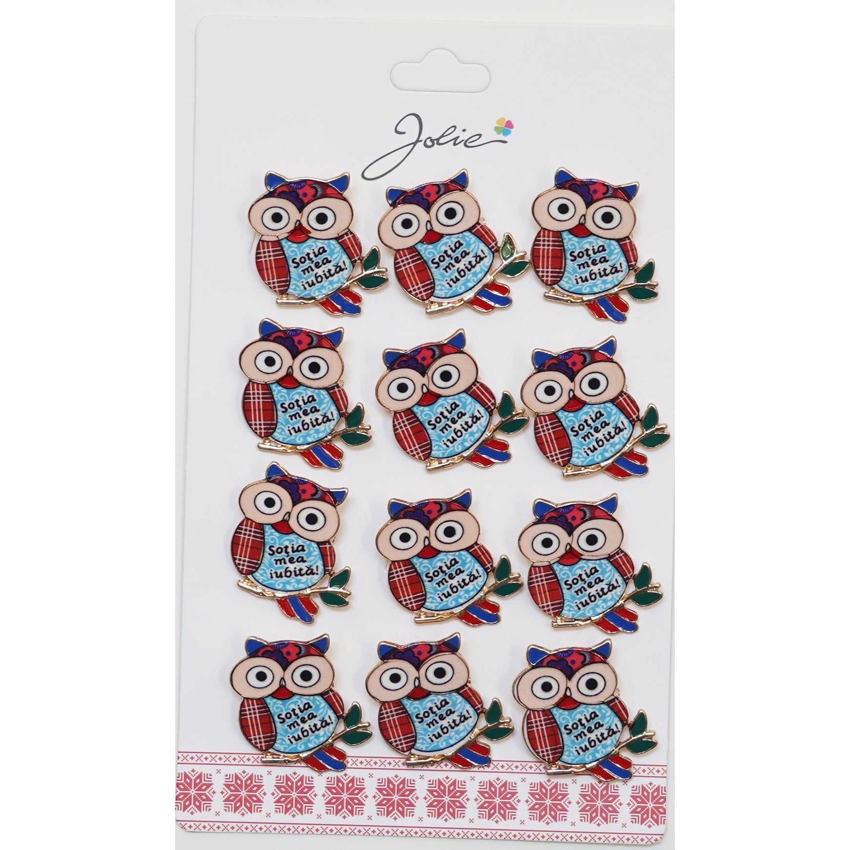 Set 12 Brose Martisor Primavara Bufnita cu Mesaj Sotia Mea Iubita-0