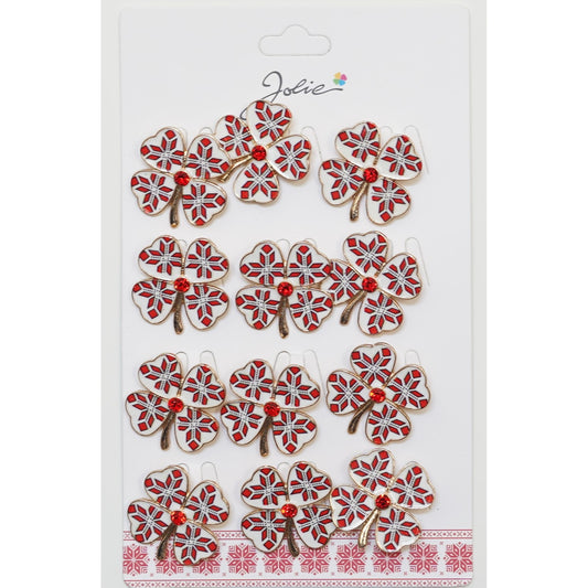 Set 12 Brose Martisor Primavara Trifoi Traditional cu Piatra Rosie-0