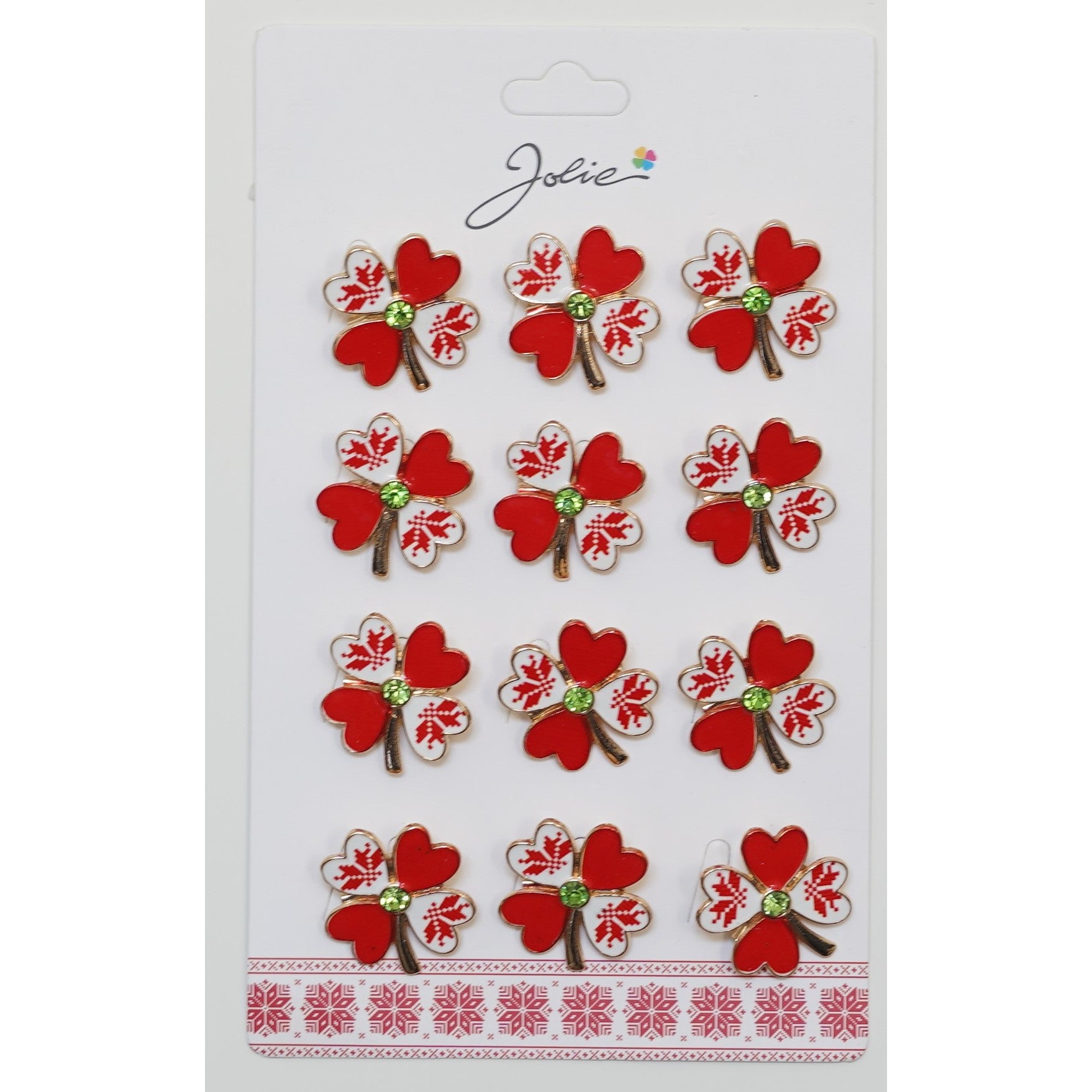 Set 12 Brose Martisor Primavara Trifoi Traditional cu Rosu-0