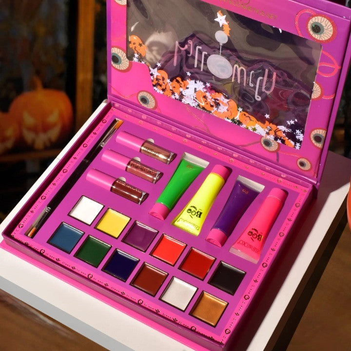 Set Produse de Pictat Fata, KEVIN & COCO, Halloween, 12 culori, 3 Rujuri, 4 Tuburi Vopsea, 25.5 x 20.5 x 2.6 cm, Multicolor-4
