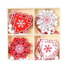 Set 12 Decoratiuni de Craciun din Lemn, Flippy, cu Snur pentru Agatare in Brad, Model Brazi si Fulgi de Nea, Alb-Rosu-0