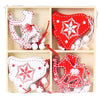 Set 12 Decoratiuni de Craciun din Lemn, Flippy, cu Snur pentru Agatare in Brad, Model Caluti si Clopotei, Alb-Rosu-0