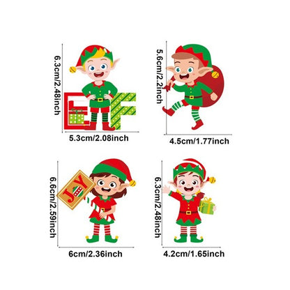 Set 12 Decoratiuni de Craciun din Lemn, Flippy, cu Snur pentru Agatare in Brad, Model Elfi Diferite Dimensiuni, 4 Modele, Multicolor-7