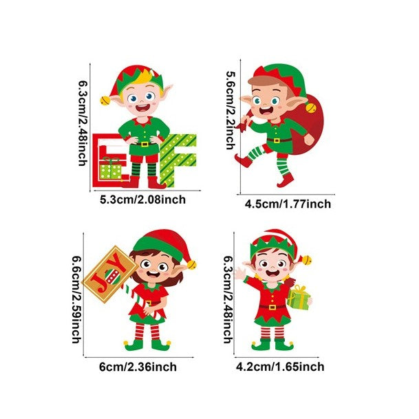 Set 12 Decoratiuni de Craciun din Lemn, Flippy, cu Snur pentru Agatare in Brad, Model Elfi Diferite Dimensiuni, 4 Modele, Multicolor-7
