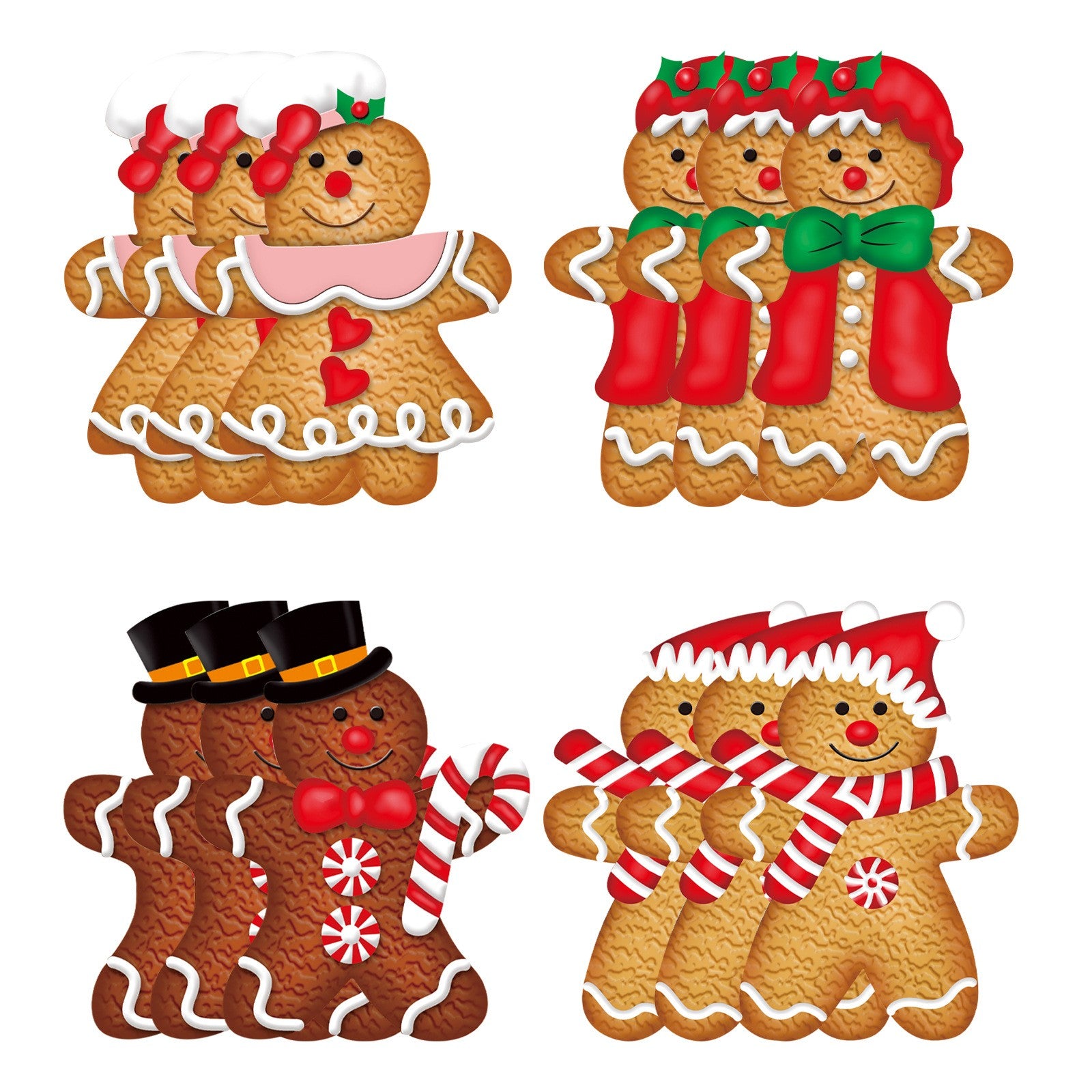 Set 12 Decoratiuni de Craciun din Lemn, Flippy, cu Snur pentru Agatare in Brad, Model Prajituri Omuleti, Dimensiuni Diferite, 2 Modele, Multicolor-3