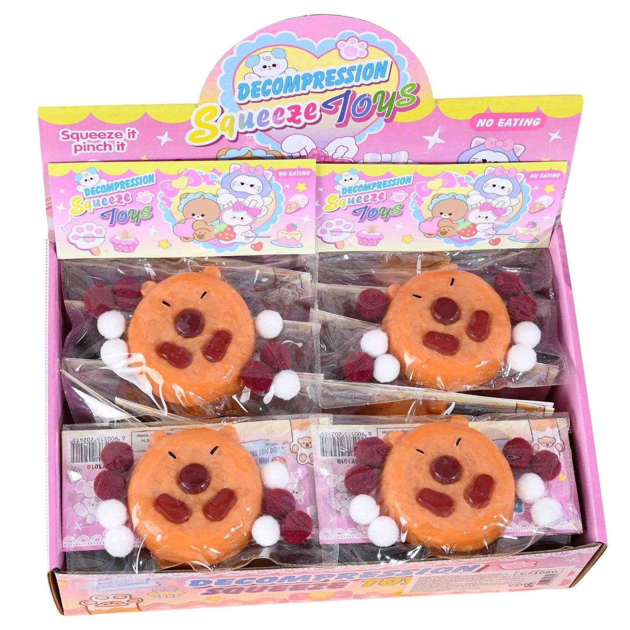 Set 12 Jucarii Antistres Squishy, Flippy, cu Revenire Lenta, Forma de Biscuite Rotund, Model Capybara, 7x6.5 cm, 55g, Ambalaj Transparent, Maro-0